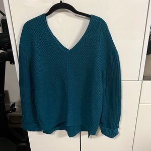 Green cotton emporium sweater with rolled sleeves
